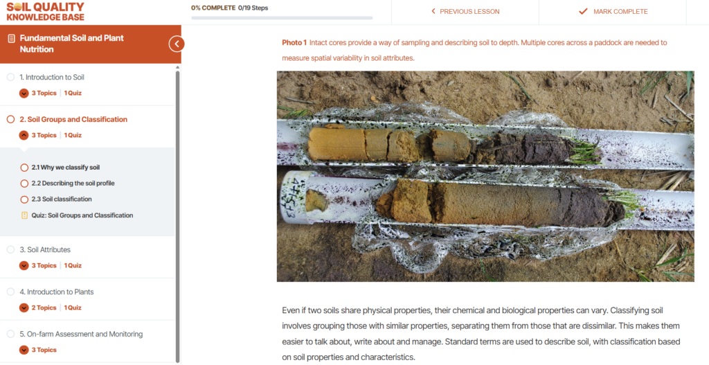 The Soil Groups and Classification section of Soil Quality Courses