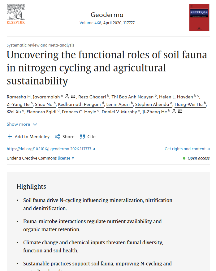 Snapshot taken from 'Uncovering the functional roles of soil fauna in nitrogen cycling and agricultural sustainability'; Geoderma, April 2026
